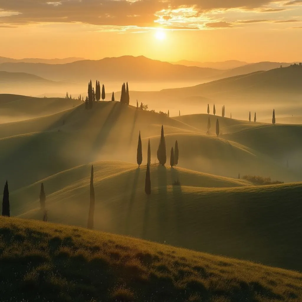 Alba sulle colline toscane durante un tour fotografico